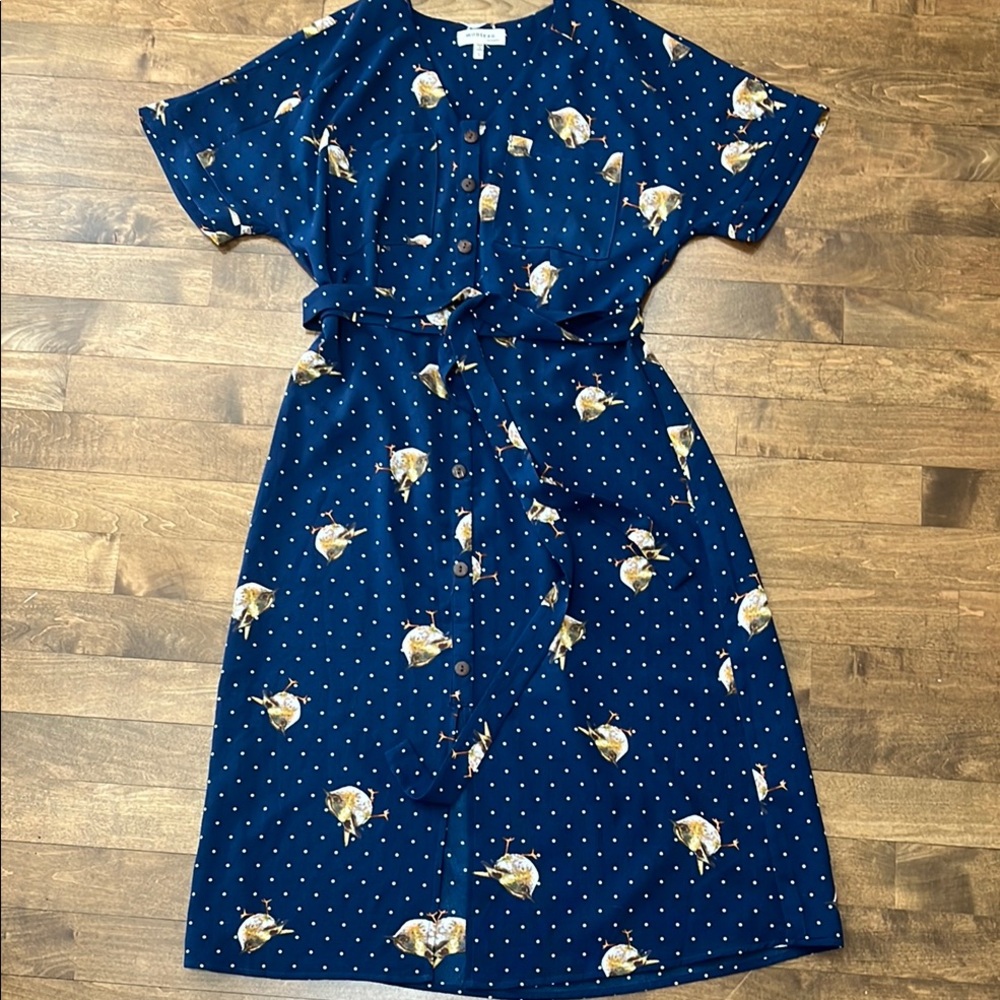 BIRD Polka Dot Navy Blue Dress, like new in medium
